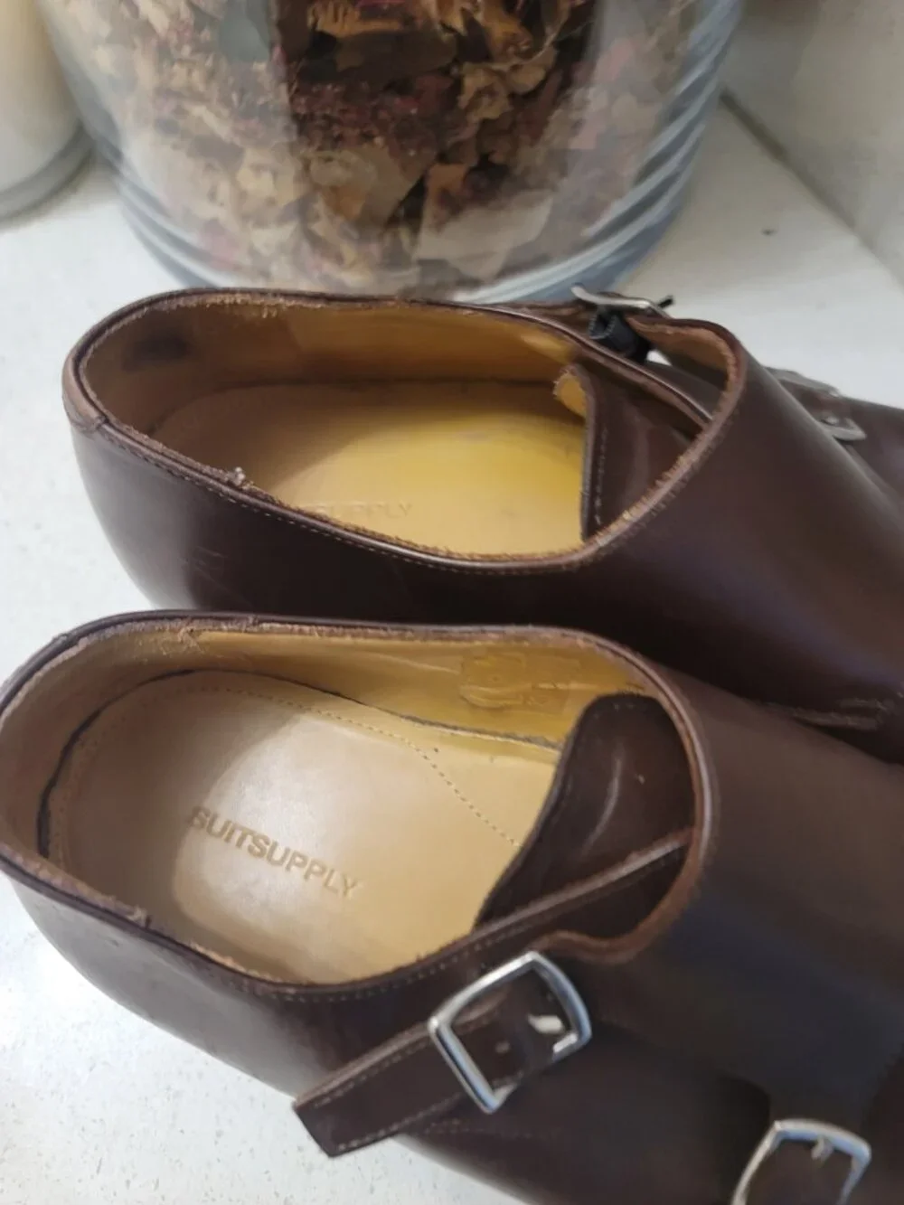SUITSUPPLY Men's  Brown Leather Double Buckle Smart Dress Shoes - EU 42
